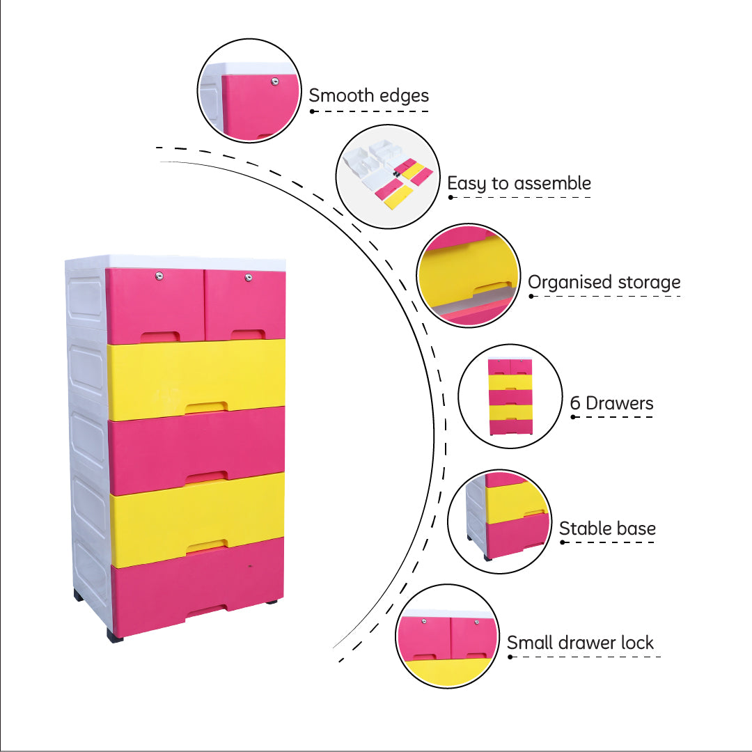Soft Hued Chest Of Drawer Pink & Blue (Large)