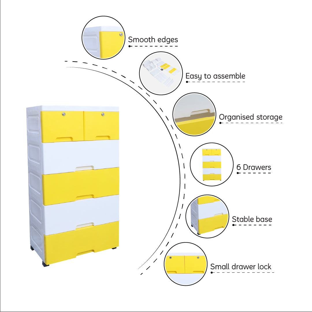 Soft Hued Chest Of Drawer White & Yellow (Large)