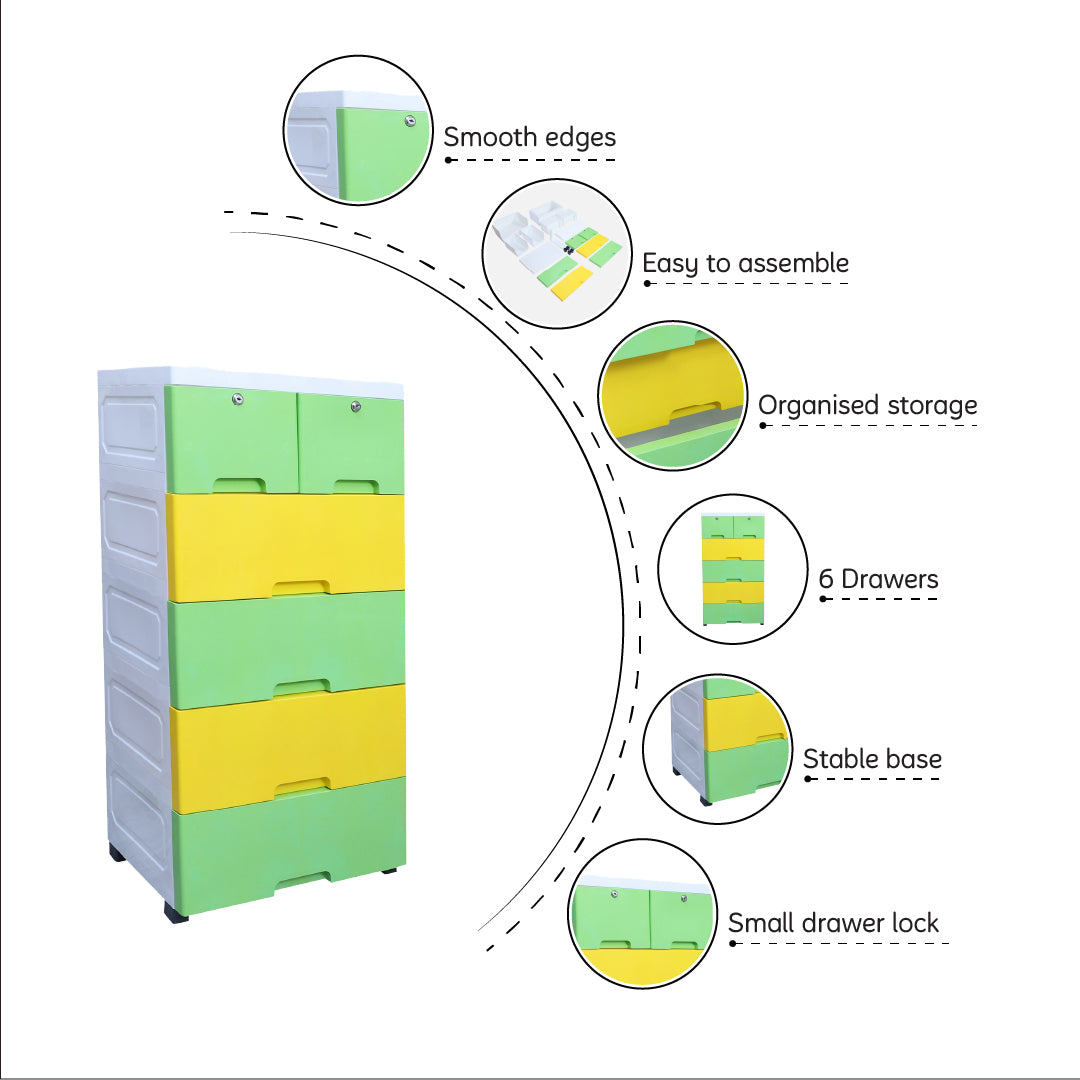 Soft Hued Chest Of Drawer Green & Yellow