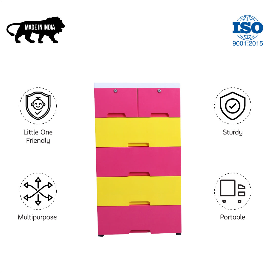 Soft Hued Chest Of Drawer Pink & Blue (Large)