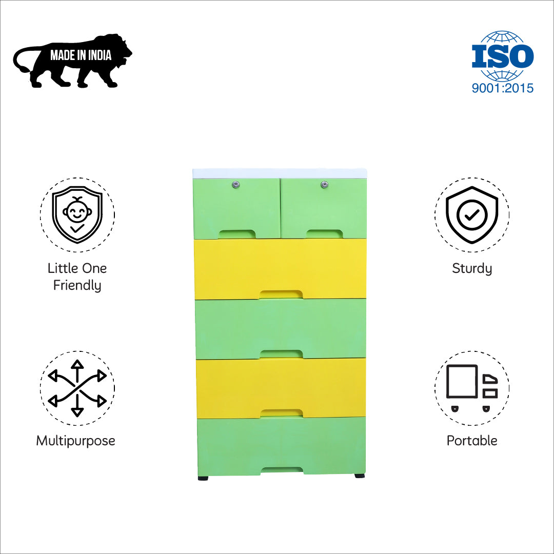 Soft Hued Chest Of Drawer Green & Yellow