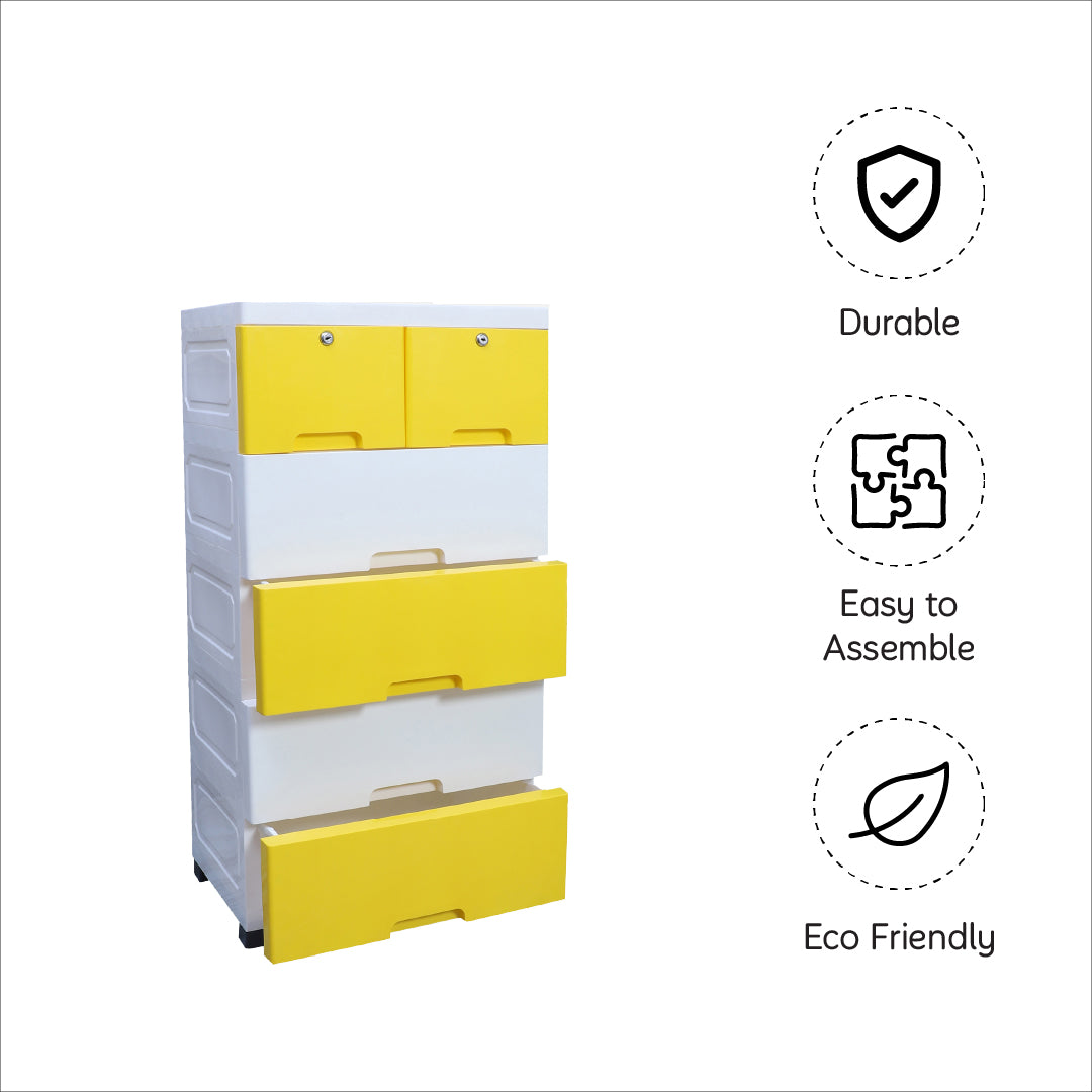 Soft Hued Chest Of Drawer White & Yellow (Large)