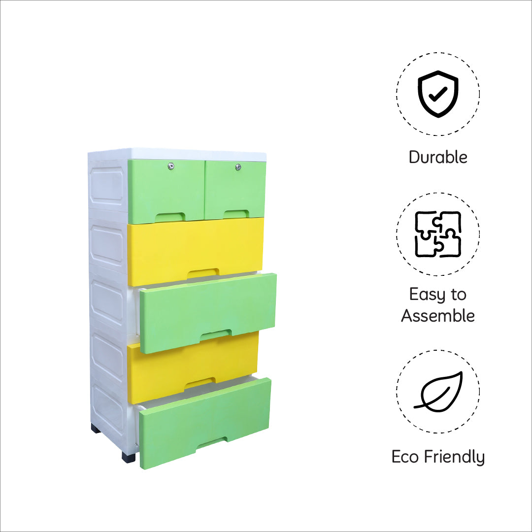 Soft Hued Chest Of Drawer Green & Yellow
