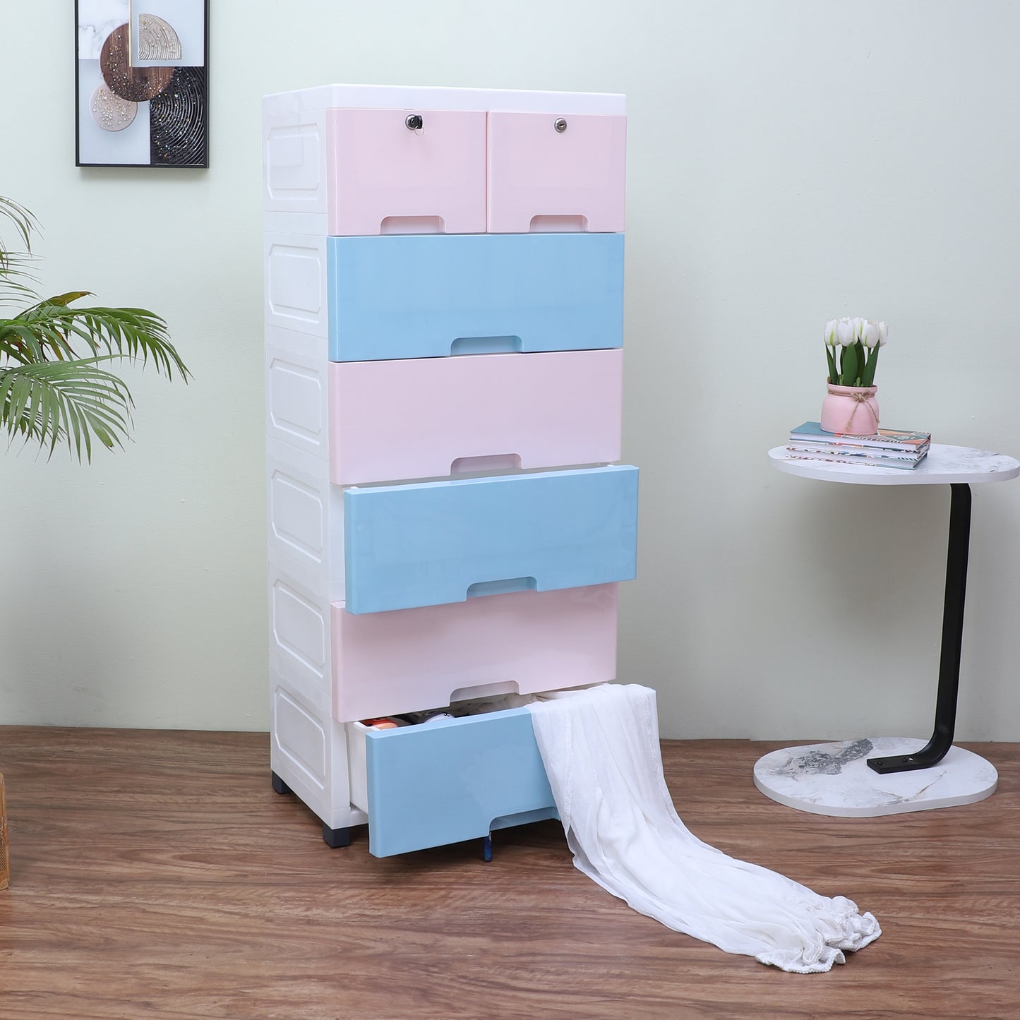 Soft Hued Chest of Drawer Pink & Blue