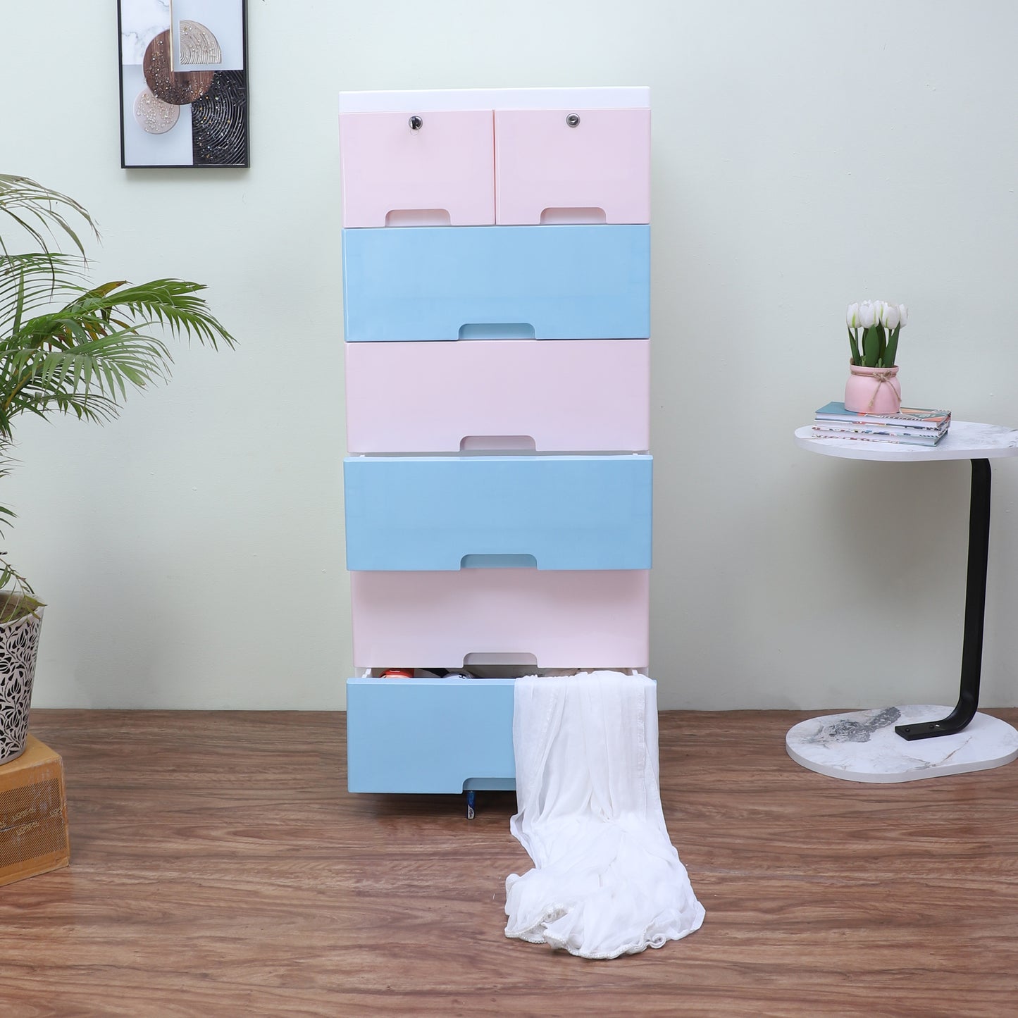 Soft Hued Chest of Drawer Pink & Blue