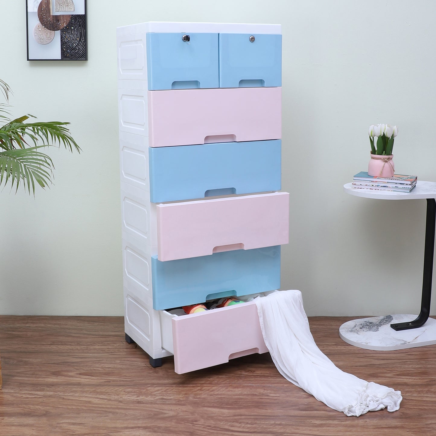 Soft Hued Chest of Drawer 3 Pink & 3 Blue