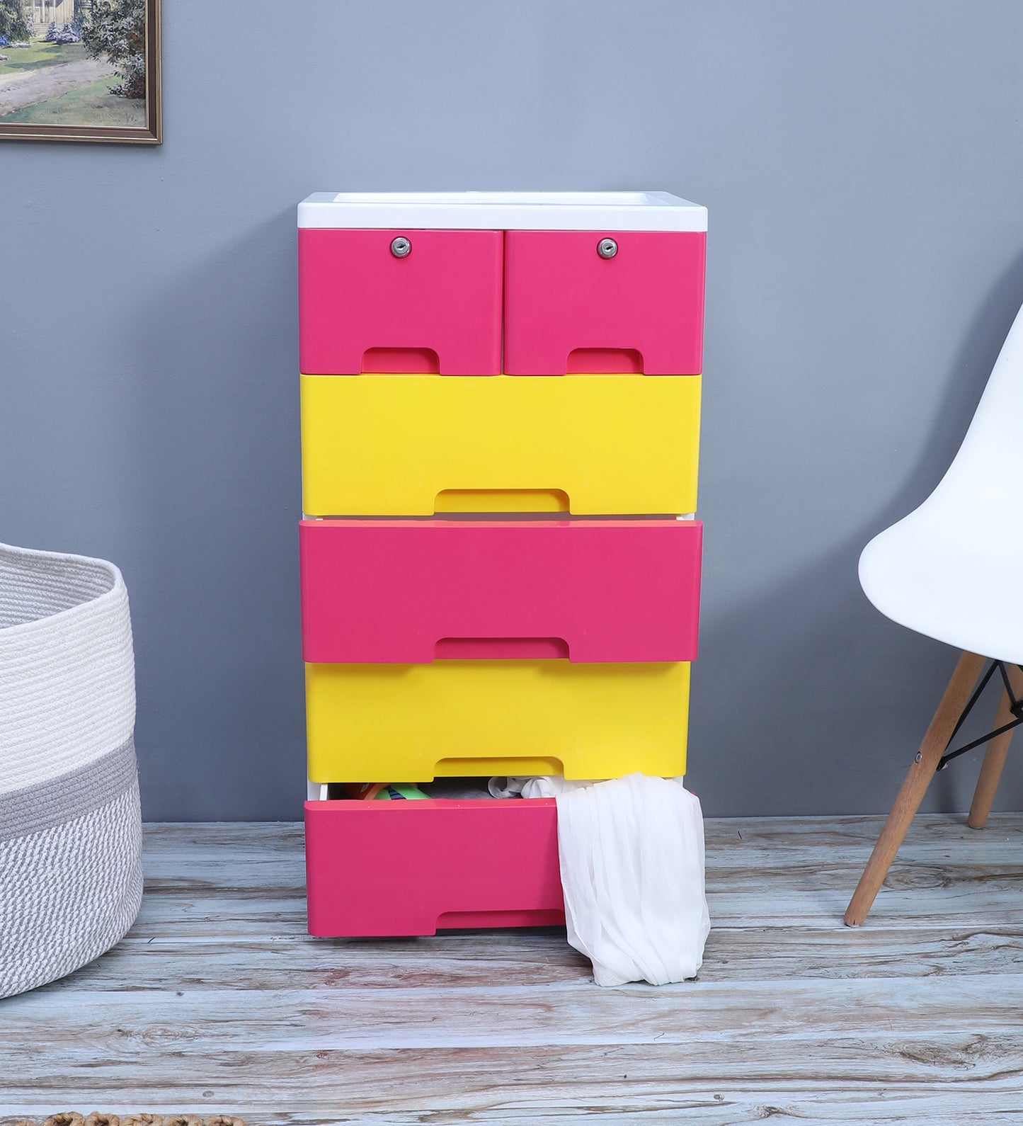 Soft Hued Chest Of Drawer Pink & Blue (Large)