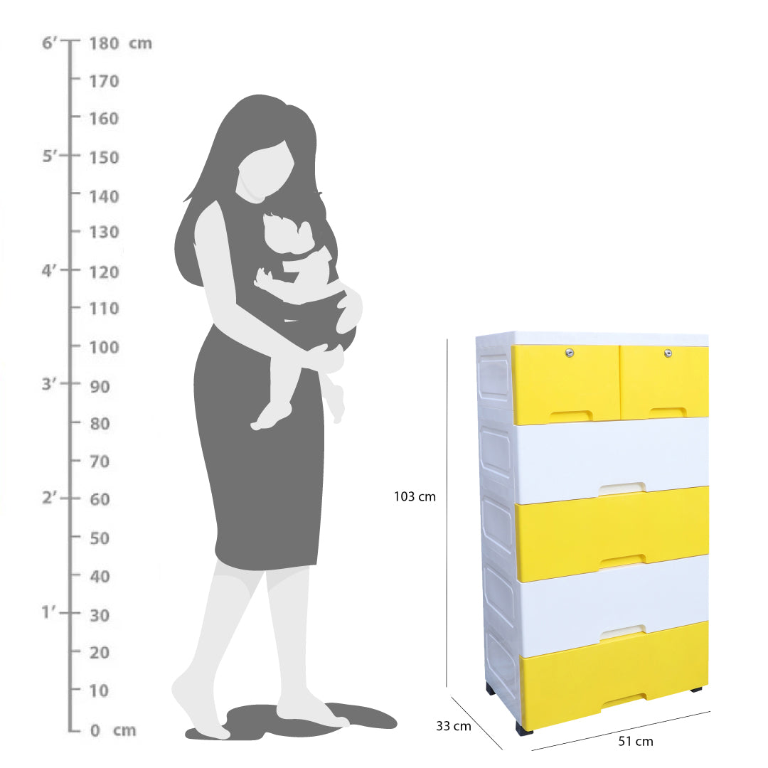 Soft Hued Chest Of Drawer White & Yellow (Large)