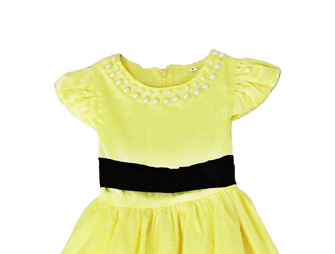 Satin Yellow Dress with Pearls 3-4 Years