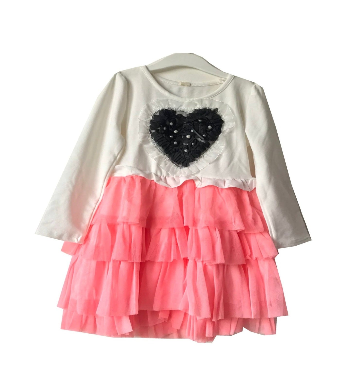 White Pink Dress Plaids Cotton Frills 4-5 Years