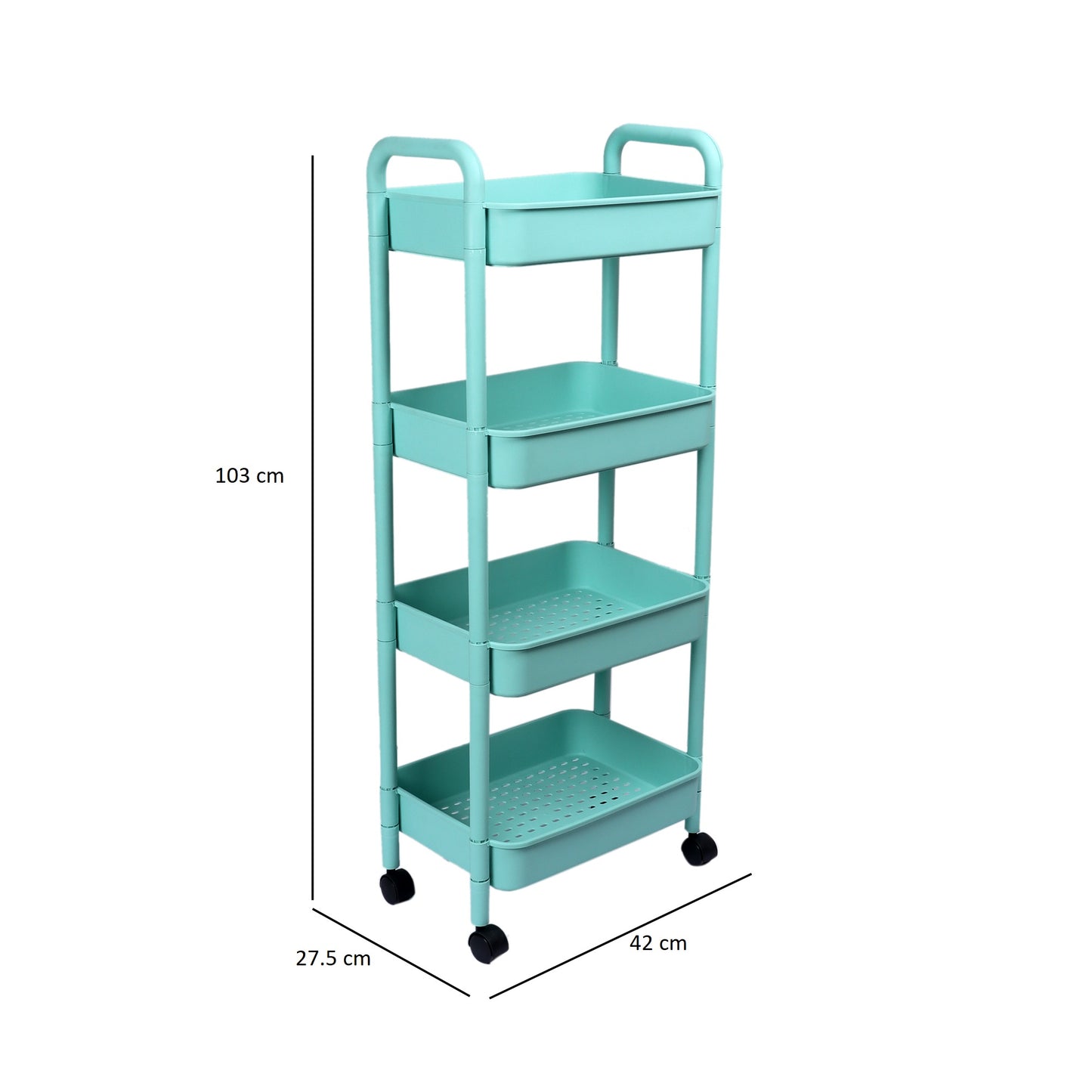 4 Layer Plastic Kitchen Storage Trolley Green