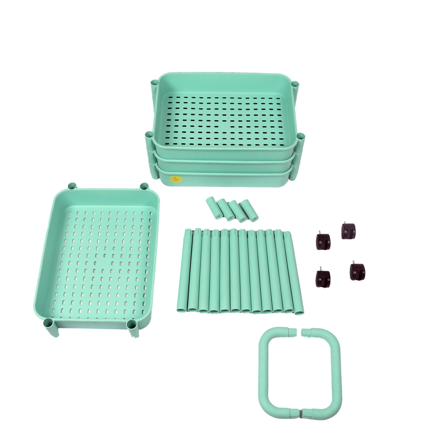 4 Layer Plastic Kitchen Storage Trolley Green