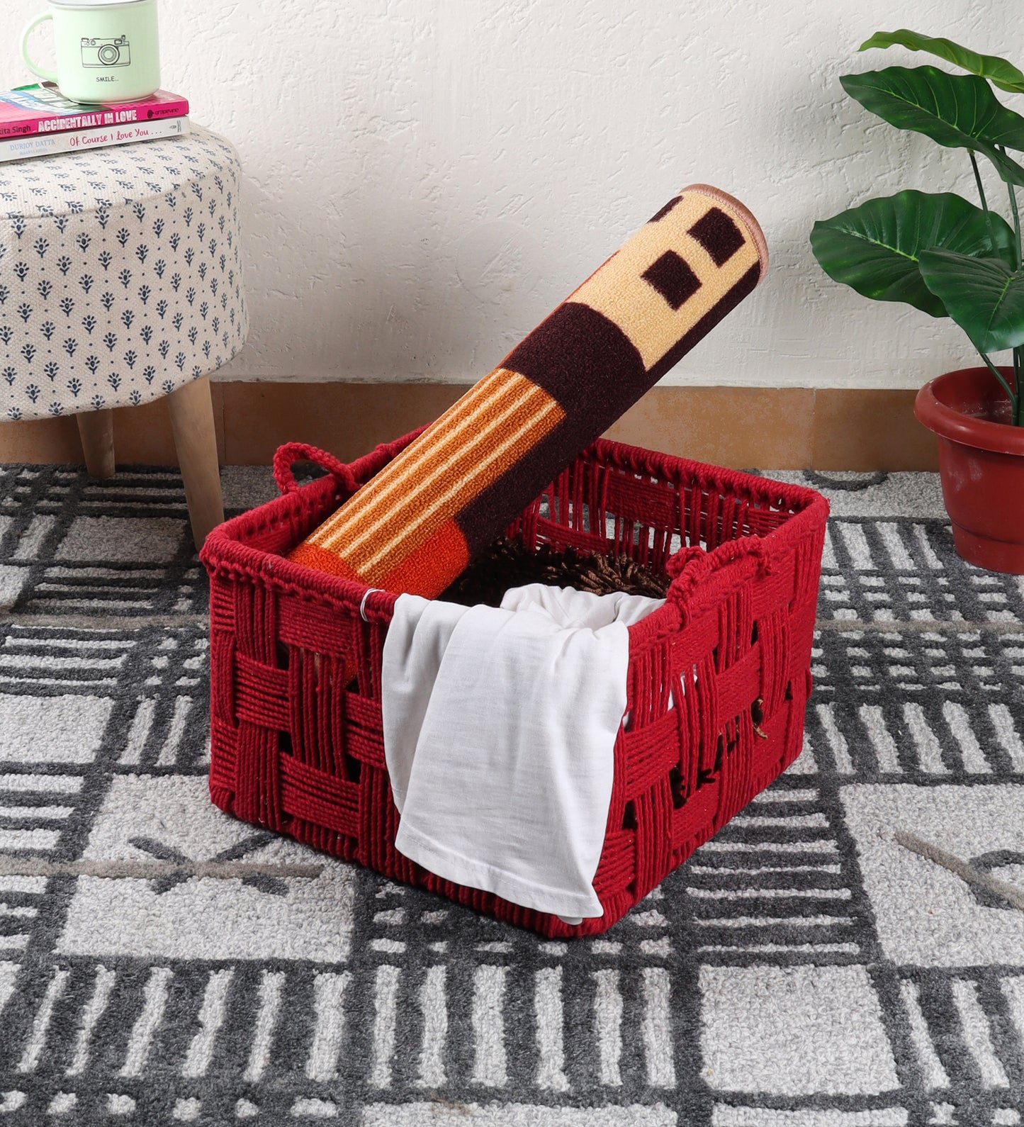 Cotton Rope Basket Red (Small)