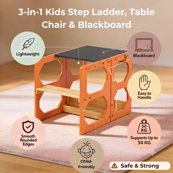 3-in-1 Kids Step Ladder, Table Chair & Blackboard (3–8 Yrs)