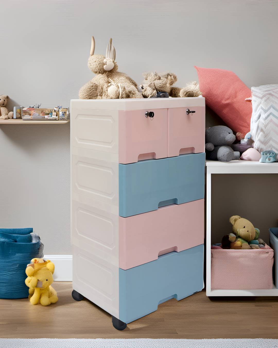 Soft Hued Chest Of Drawer Pink & Blue