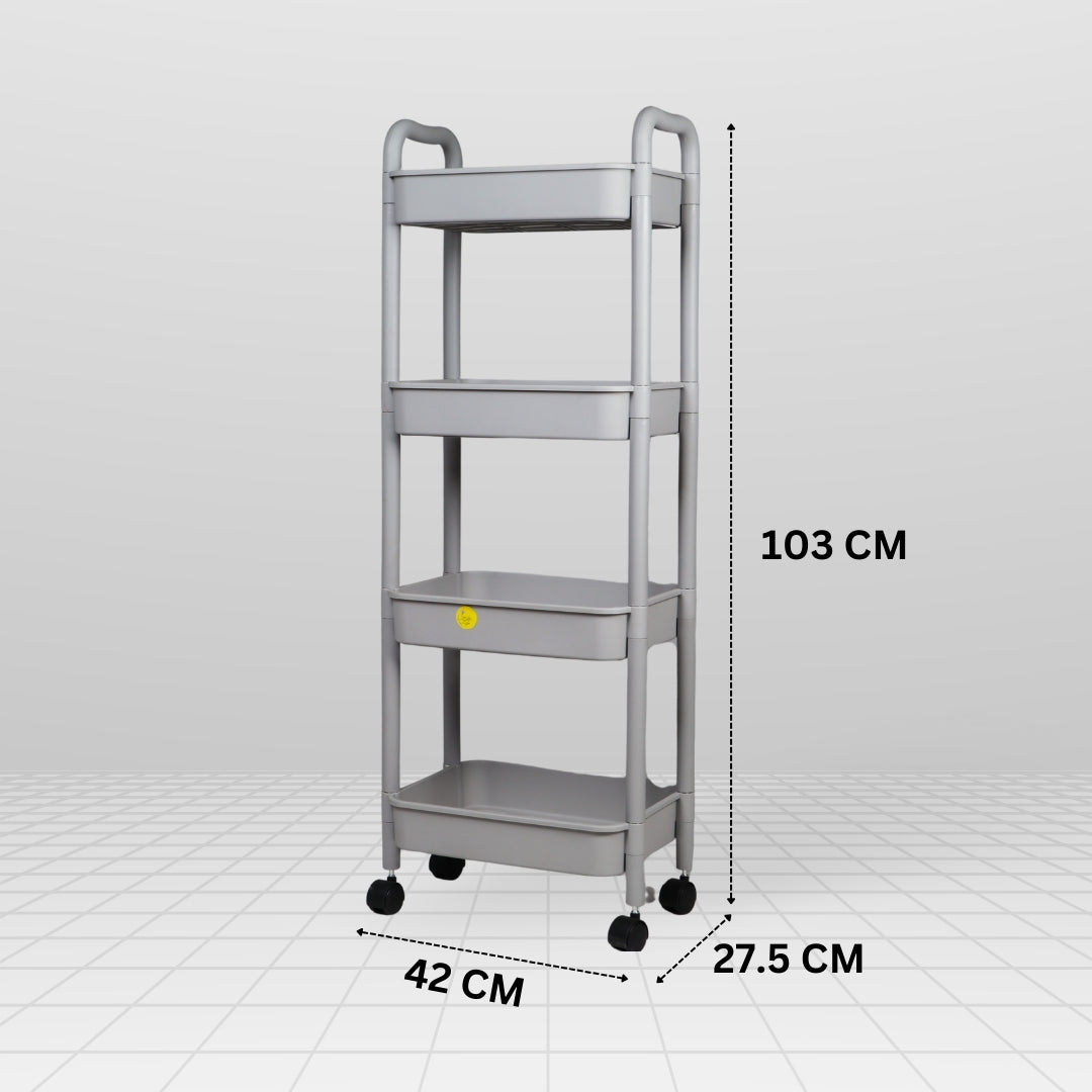 4 Layer Plastic Kitchen Storage Trolley Grey