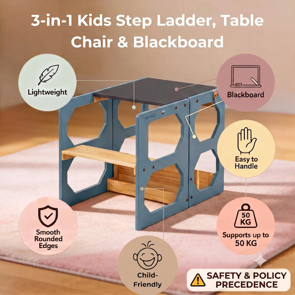 3-in-1 Kids Step Ladder, Table Chair & Blackboard (3–8 Yrs)