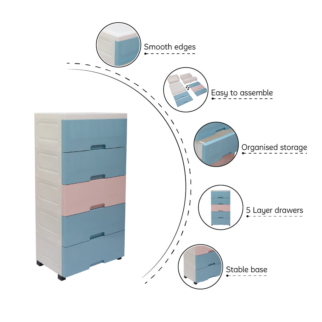 Soft Hued Chest Of Drawer Blue Pink