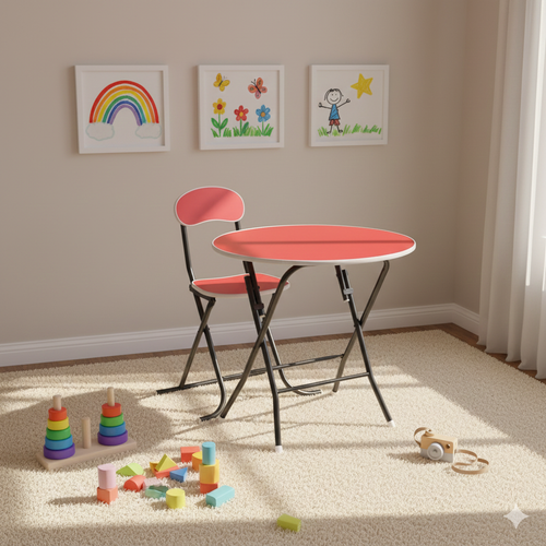 Round Foldable Desk & Chair Set