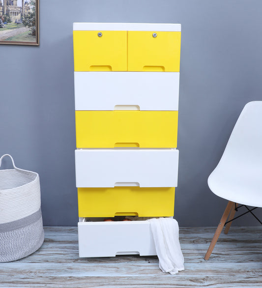 Soft Hued Chest of Drawer White & Yellow (Large)