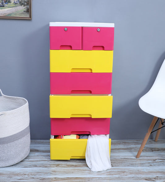 Soft Hued Chest of Drawer Pink& Yellow (Large)