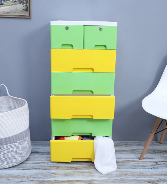 Soft Hued Chest of Drawer Green & Yellow