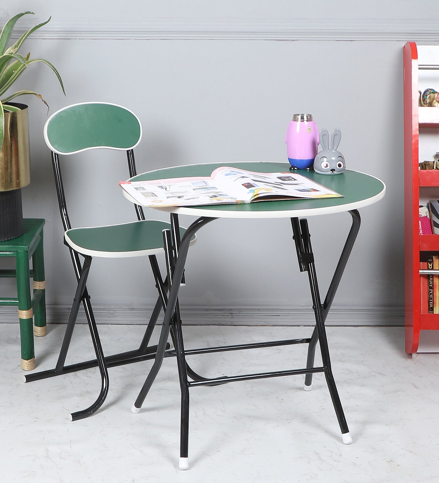 Foldable Round Table Chair Set Green (Large)