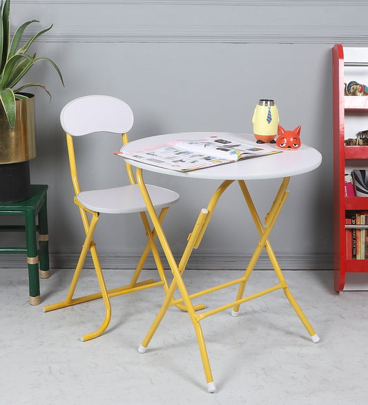 Foldable Round Table Chair Set White (Large)