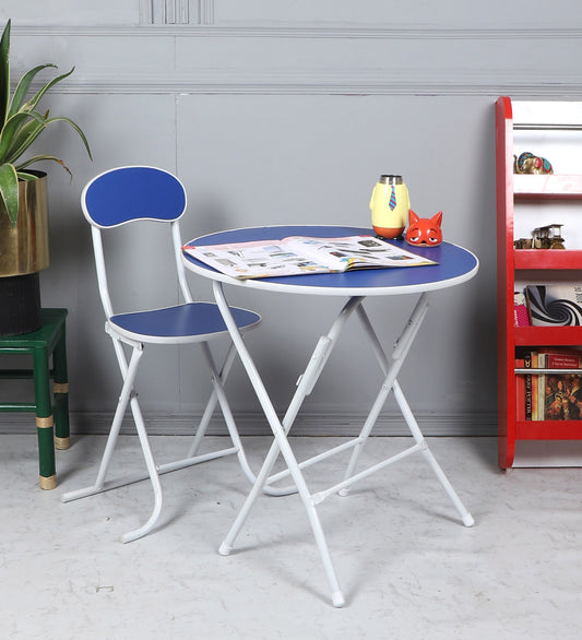 Foldable Round Table Chair Set Blue (Large)