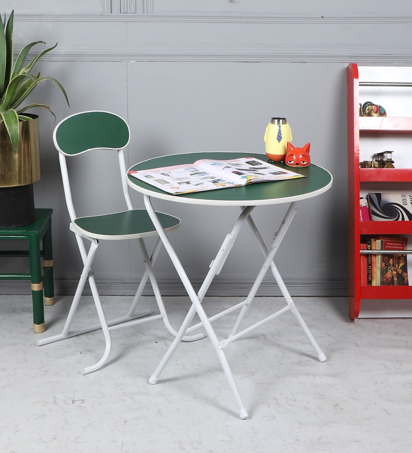 Foldable Round Table Chair Set Blue (Large)