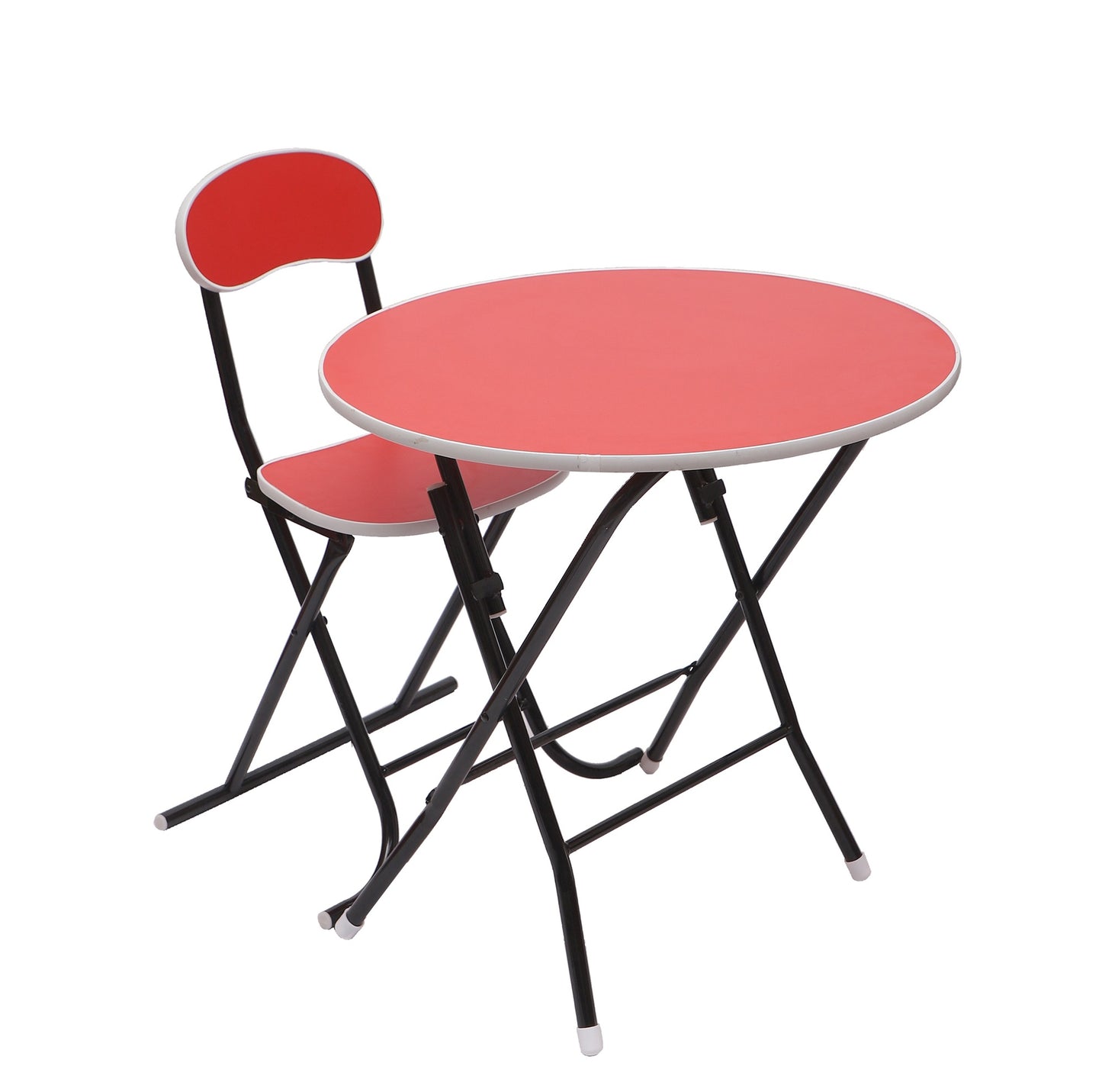 Foldable Round Table Chair Set Red (Large)