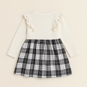 White Black Dress Plaids Cotton Frills 4-5 Years