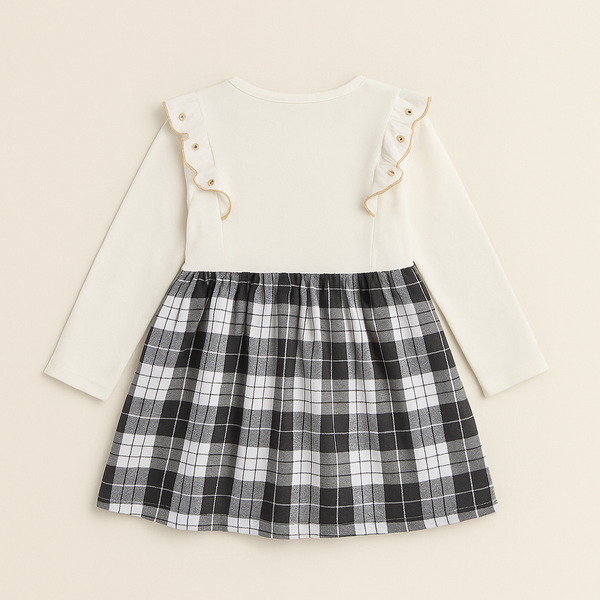 White Black Dress Plaids Cotton Frills 4-5 Years