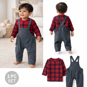 Red Shirt Grey Dungaree Set 12-24 Months