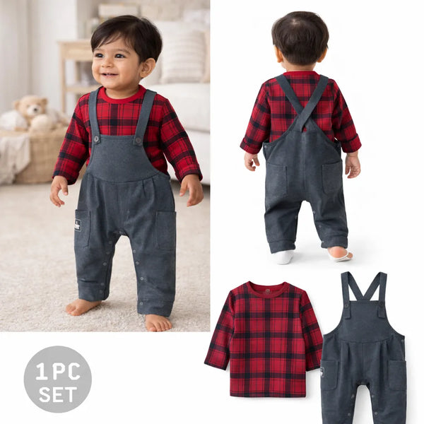 Red Shirt Grey Dungaree Set 12-24 Months