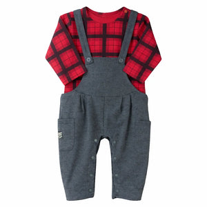 Red Shirt Grey Dungaree Set 12-24 Months