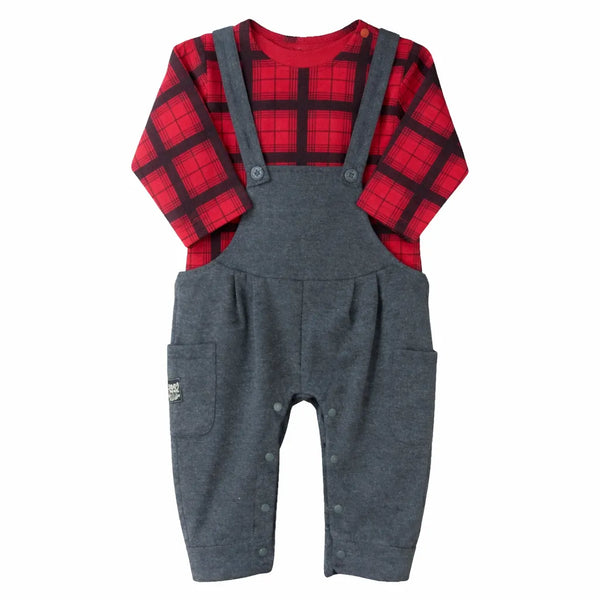 Red Shirt Grey Dungaree Set 12-24 Months