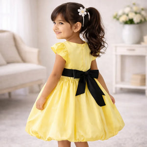 Satin Yellow Dress with Pearls 3-4 Years