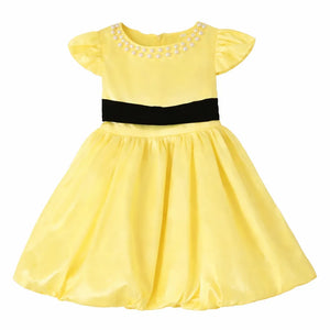 Satin Yellow Dress with Pearls 3-4 Years