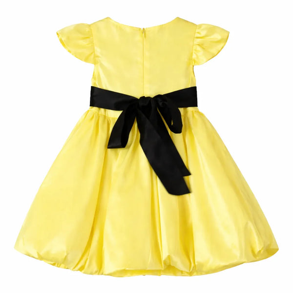 Satin Yellow Dress with Pearls 3-4 Years