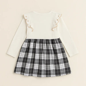 White Black Dress Plaids Cotton Frills 3-4 Years