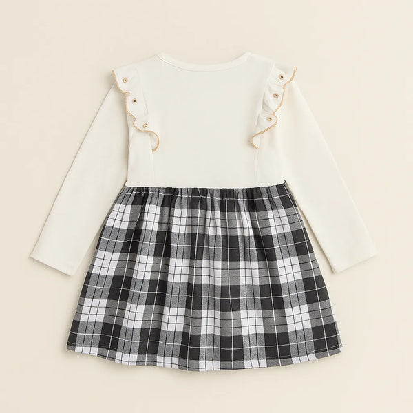 White Black Dress Plaids Cotton Frills 4-5 Years