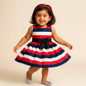 Red Blue Striped Dress Frock 4-5 Years