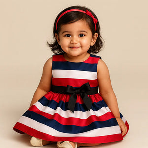 Red Blue Striped Dress Frock 4-5 Years