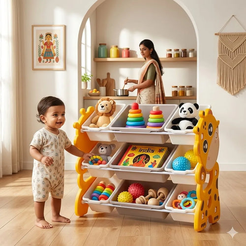 Storage Rack with Plastic Baskets