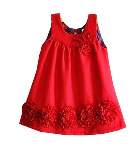 Red Flower Birthday Woolen Dress 7-8 Years