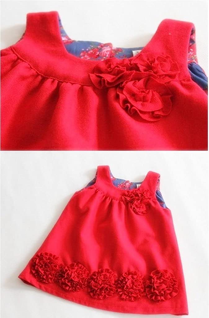 Red Flower Birthday Woolen Dress 7-8 Years