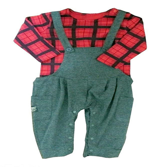 Red Shirt Grey Dungaree Set 12-24 Months