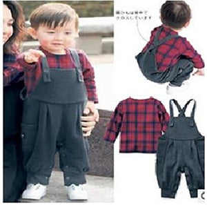 Red Shirt Grey Dungaree Set 12-24 Months