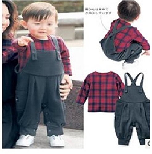 Red Shirt Grey Dungaree Set 12-24 Months